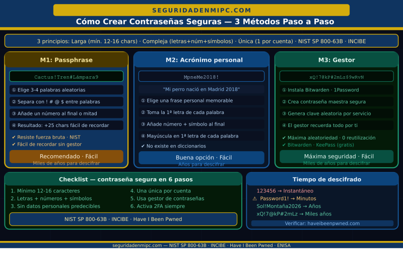 ¿Cómo crear contraseñas seguras paso a paso 3 métodos probados