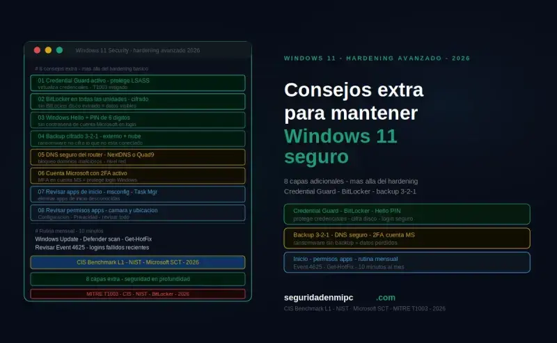 Consejos extra para mantener Windows 11 seguro