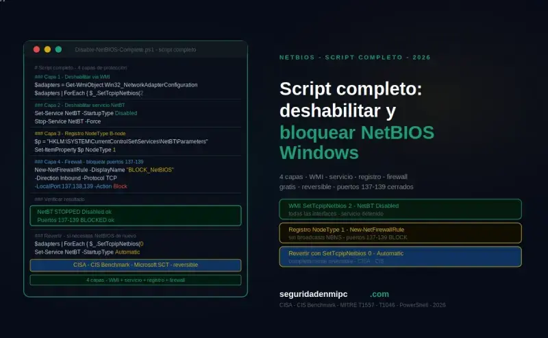 Script completo: Deshabilitar y bloquear NetBIOS en Windows