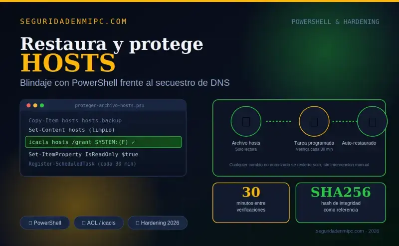 Cómo restaurar y proteger el archivo hosts en Windows con PowerShell