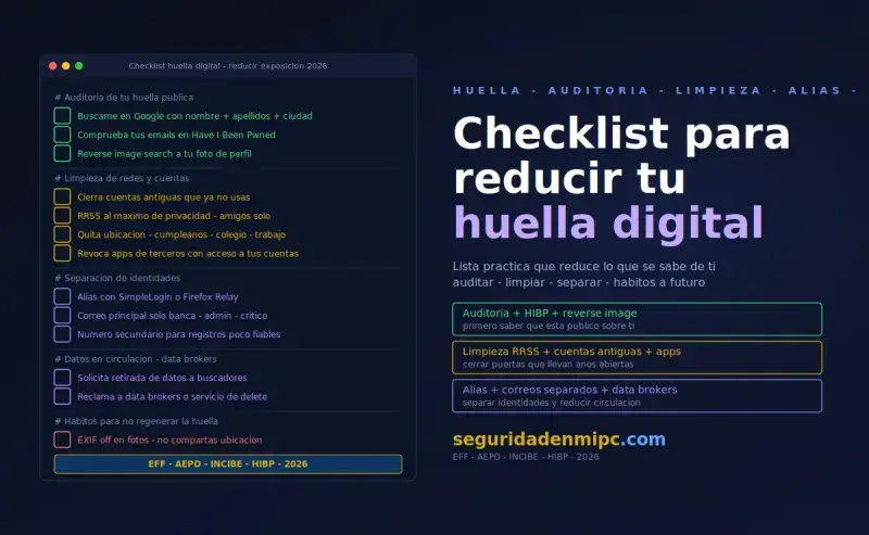 Checklist práctica para reducir tu huella digital