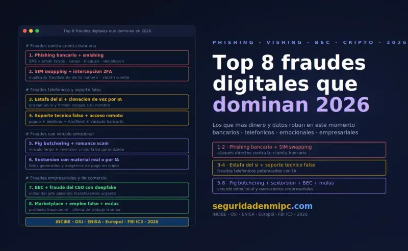 Las 8 modalidades dominantes de estafas y fraudes digitales en 2026