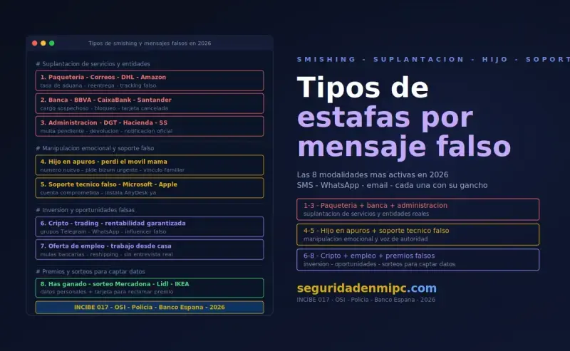 Tipos de estafas por mensajes falsos